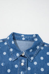Polka Dot Long Sleeve Collar Shift Tunic Denim Jacket - KaleaBoutique.com