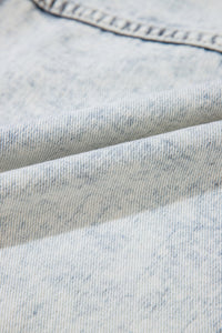Light Wash Buttoned Chest Pocket Puff Sleeve Denim Jacket - KaleaBoutique.com