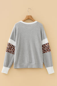 Leopard Print Colorblock Patchwork Ribbed Knit Top - KaleaBoutique.com
