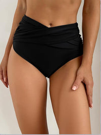 Women's High-Waist Ruched Crossover Swim Briefs - KaleaBoutique.com