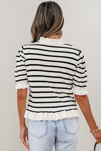 KaleaBoutique Comfortable Ruffle Trim Button Down Knit Short Sleeve Sweater Cardigan - KaleaBoutique.com