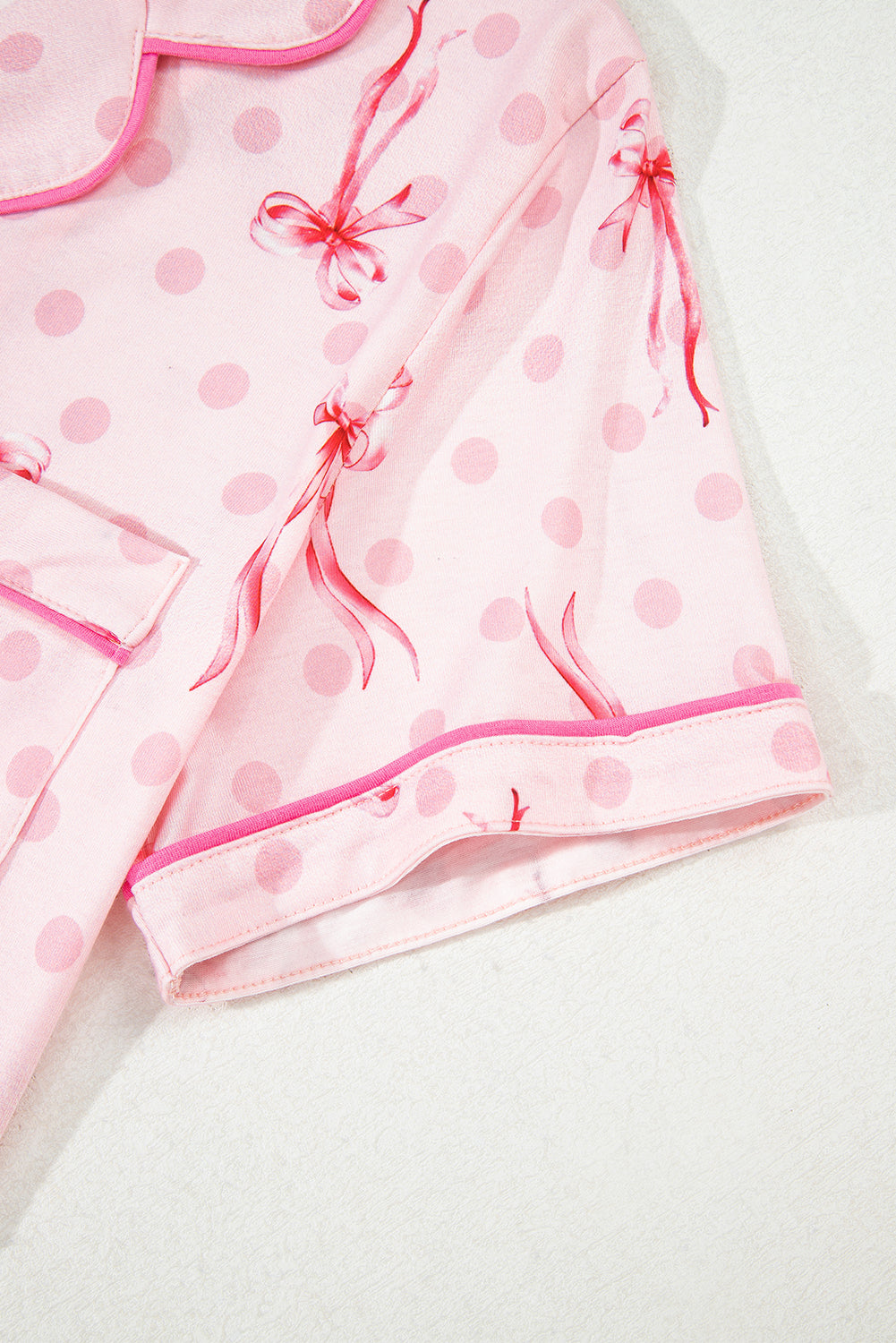 KaleaBoutique Stylish Bow Print Contrast Pipping Short Pajamas Set - KaleaBoutique.com