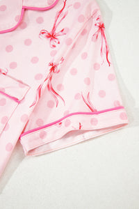KaleaBoutique Stylish Bow Print Contrast Pipping Short Pajamas Set - KaleaBoutique.com