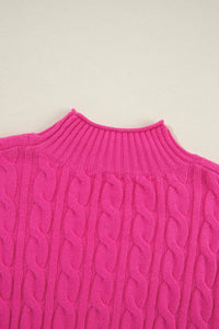 KaleaBoutique Solid Cable Knit High Neck Drop Shoulder Sweater - KaleaBoutique.com