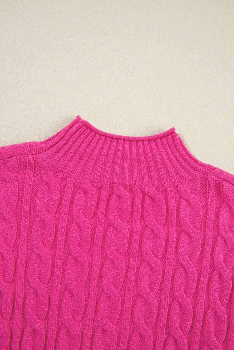 KaleaBoutique Solid Cable Knit High Neck Drop Shoulder Sweater - KaleaBoutique.com