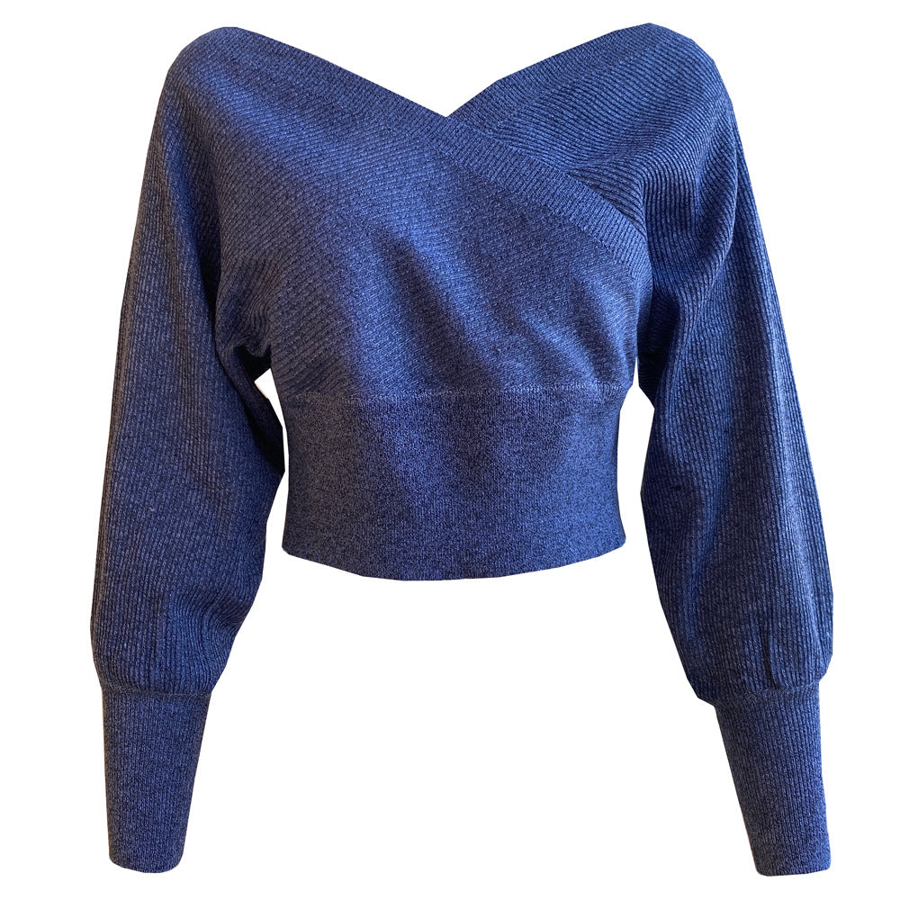 Women's Off-Shoulder Cross-Front Ribbed Pullover Sweater - KaleaBoutique.com