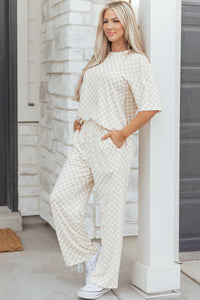 KaleaBoutique Comfortable Checkered Print Half Sleeve Tee 2pcs Lounge Pant Set - KaleaBoutique.com