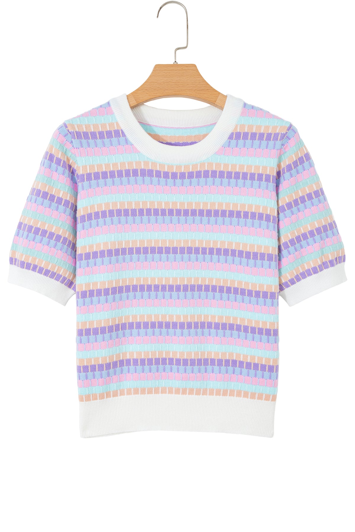 KaleaBoutique Comfortable Abstract Striped Knit Short Sleeve Sweater - KaleaBoutique.com