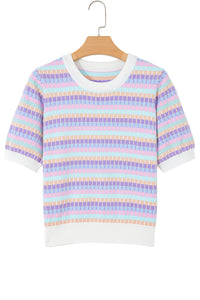 KaleaBoutique Comfortable Abstract Striped Knit Short Sleeve Sweater - KaleaBoutique.com