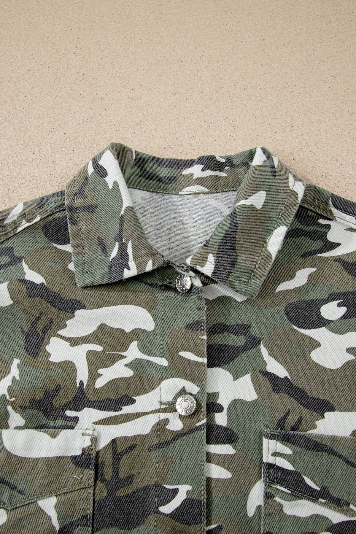 KaleaBoutique Stylish Camo Chest Pockets Loose Jean Jacket - KaleaBoutique.com
