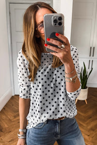 KaleaBoutique Stylish Polka Dot Sheer Mesh Long Sleeve Round Neck Shift Top - KaleaBoutique.com