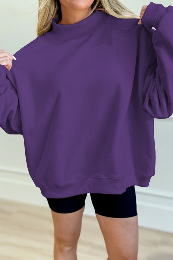 KaleaBoutique Comfortable Solid Color Oversized Mock Neck Sweatshirt - KaleaBoutique.com