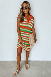 KaleaBoutique Stylish Eyelet Sleeveless Buttoned Split Neck Sweater Dress - KaleaBoutique.com