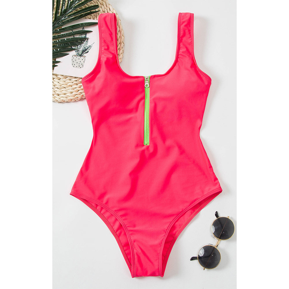 Women Scoop-Neck Zip-Front High Cut One-Piece Swimsuit - KaleaBoutique.com