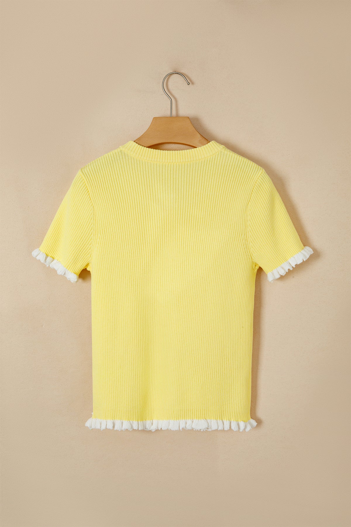 KaleaBoutique Stylish Ribbed Knit Contrast Frilled Short Sleeve Sweater Cardigan - KaleaBoutique.com