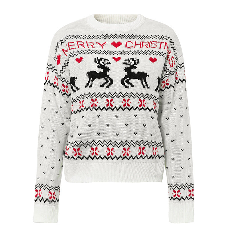 Women's Reindeer and Hearts Christmas Pullover Sweater - KaleaBoutique.com