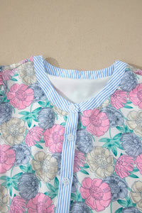 KaleaBoutique Stylish Floral Print Striped Contrast Trim Belted Short Dress - KaleaBoutique.com