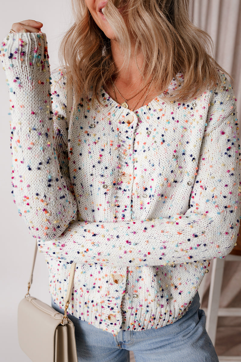 KaleaBoutique Rhinestone Decor Multicolor Confetti Sweater Cardigan - KaleaBoutique.com