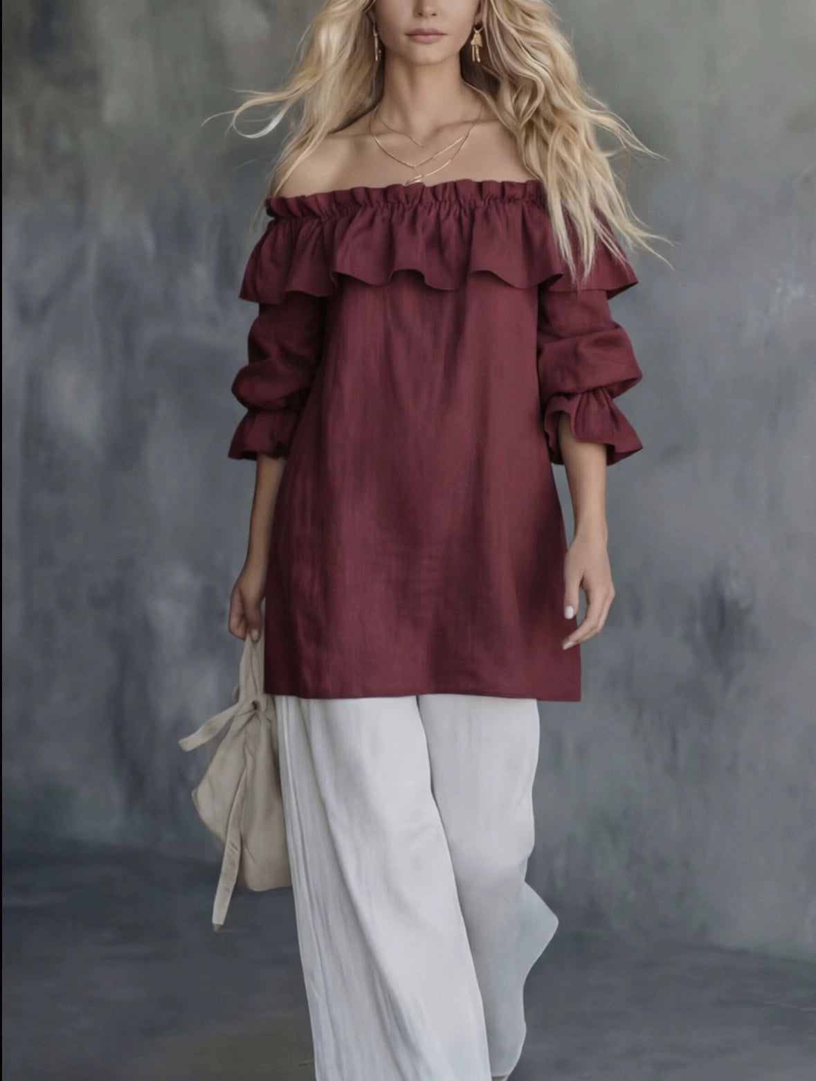 One-shoulder Ruffled Puff-sleeve Loose-fit Blouse - KaleaBoutique.com
