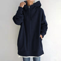 Women's Longline Full-Zip Drawstring Hoodie with Pockets - KaleaBoutique.com