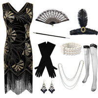 Women's Vintage V-Neck Sequin Tassel Evening Dress - KaleaBoutique.com