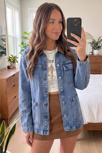 Patchwork Leather Collar Long Sleeve Denim Jacket - KaleaBoutique.com