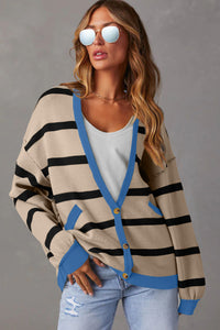 Colorblock Drop Shoulder Buttoned Loose Cardigan - KaleaBoutique.com