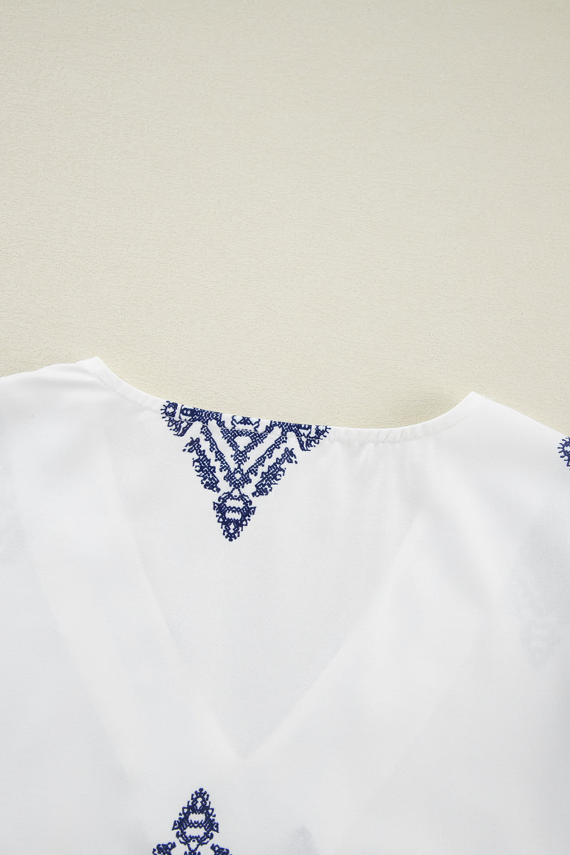 KaleaBoutique Boho Geometric Print Bracelet Sleeve V Neck Blouse - KaleaBoutique.com
