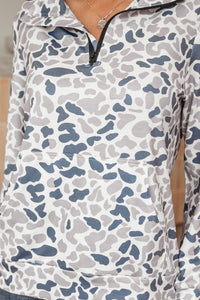 Camouflage Print Kangaroo Pocket Zip Collar Pullover Sweatshirt - KaleaBoutique.com