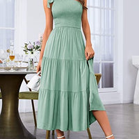 New Summer Fashion Women's One-shoulder Pleated Layered Hem Split Dress - KaleaBoutique.com