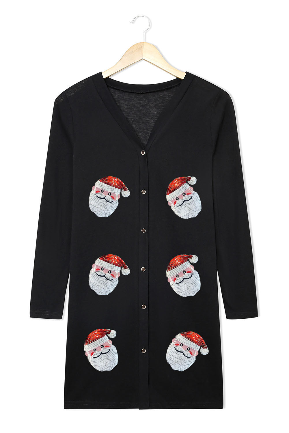 KaleaBoutique Cute Sequined Santa Claus Button Up Cardigan - KaleaBoutique.com