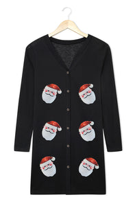 KaleaBoutique Cute Sequined Santa Claus Button Up Cardigan - KaleaBoutique.com