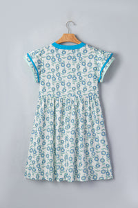 KaleaBoutique Stylish Floral Print Contrast Trim Flutter Sleeve Mini Dress - KaleaBoutique.com