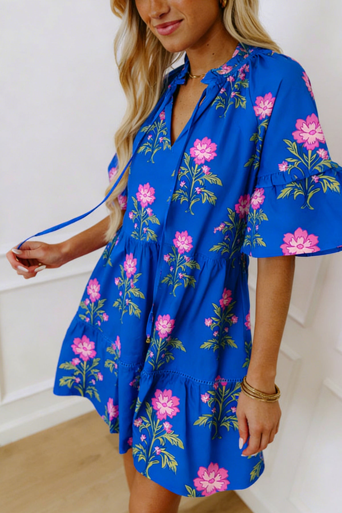 KaleaBoutique Comfortable V Neck Short Sleeve Loose Flower Dress - KaleaBoutique.com