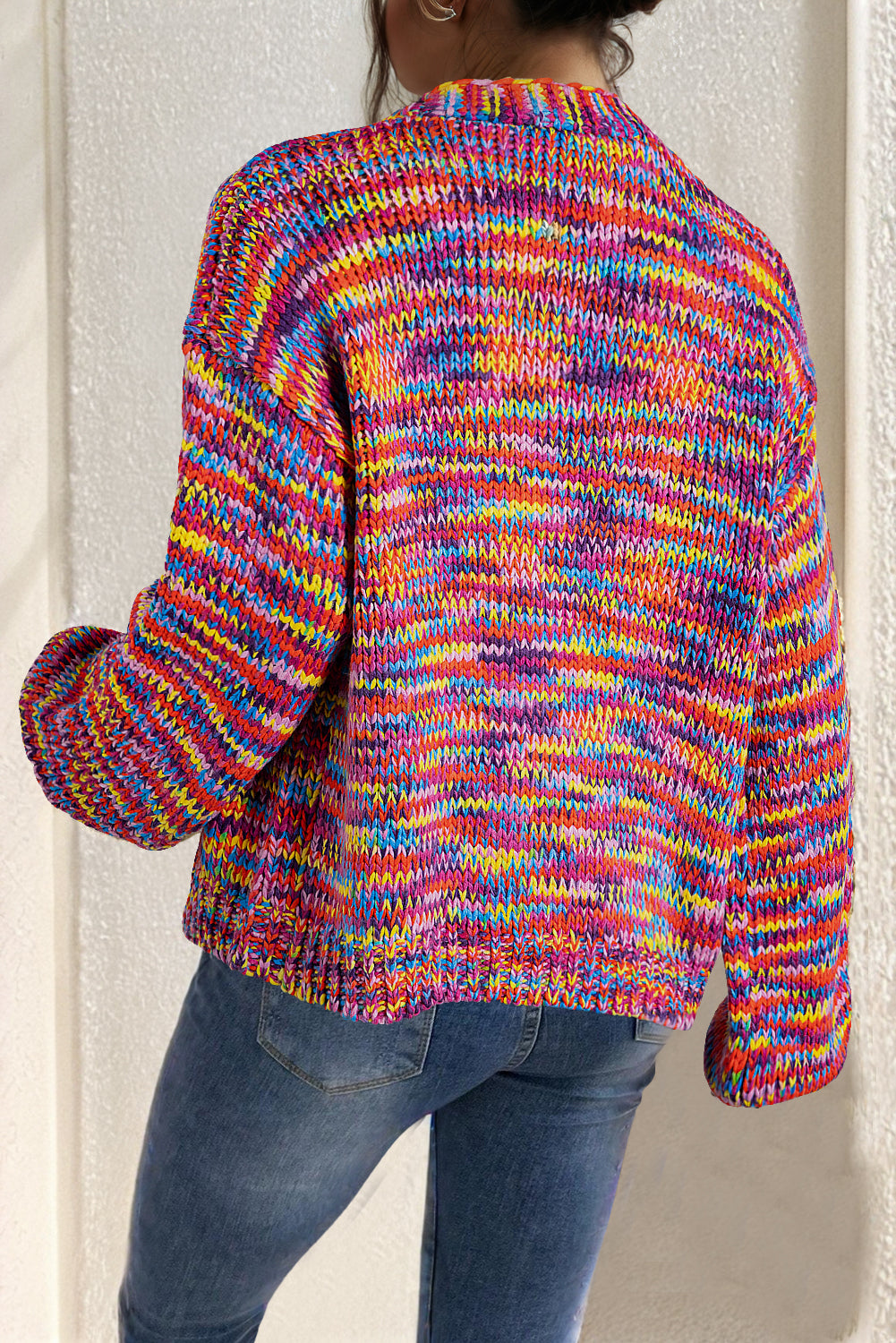 KaleaBoutique Stylish Confetti Drop Shoulder Open Front Cardigan - KaleaBoutique.com