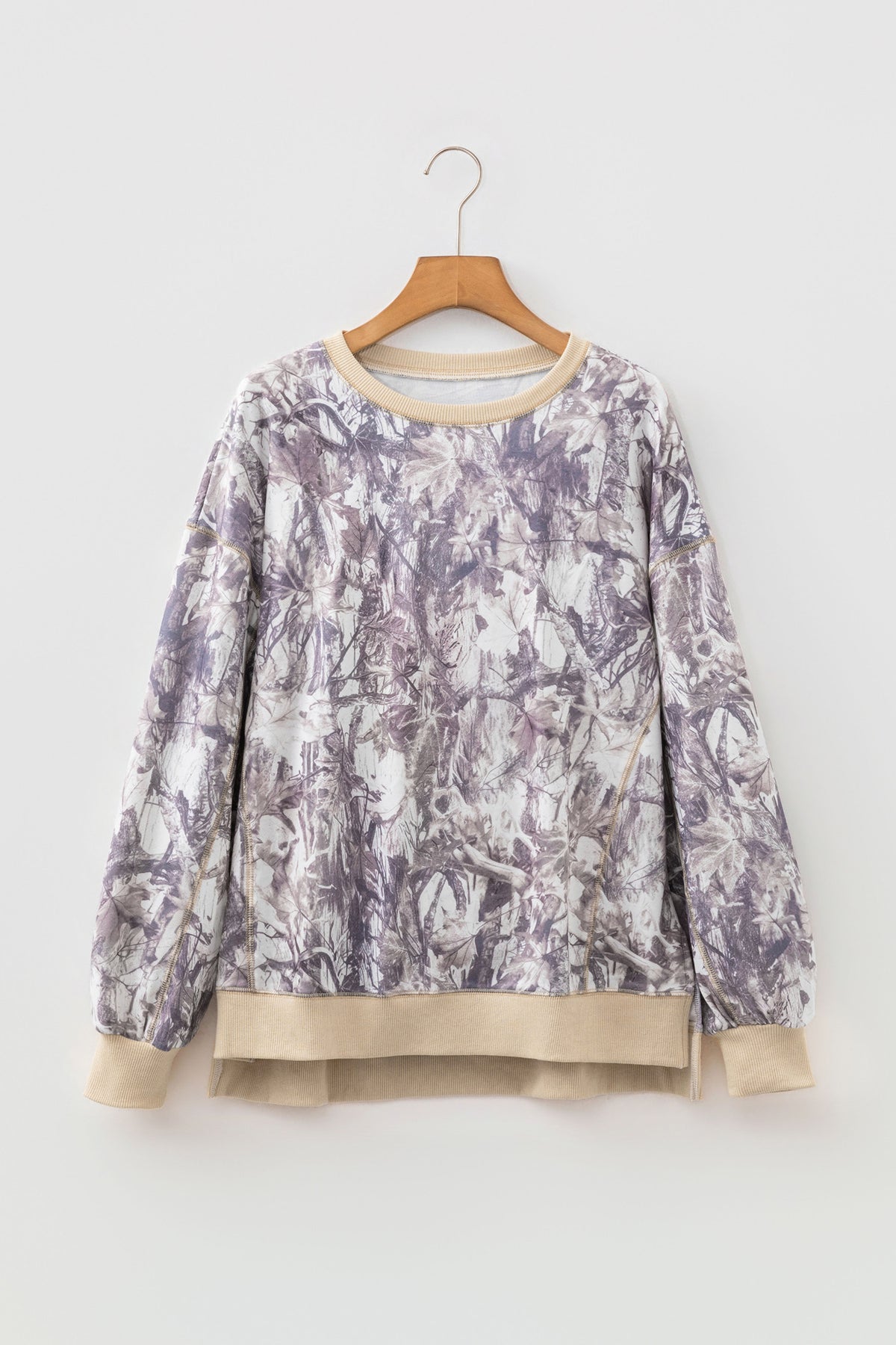 KaleaBoutique Comfortable Abstract Camo Print Colorblock Trim Side Split Tunic Sweatshirt - KaleaBoutique.com