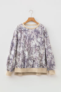 KaleaBoutique Comfortable Abstract Camo Print Colorblock Trim Side Split Tunic Sweatshirt - KaleaBoutique.com