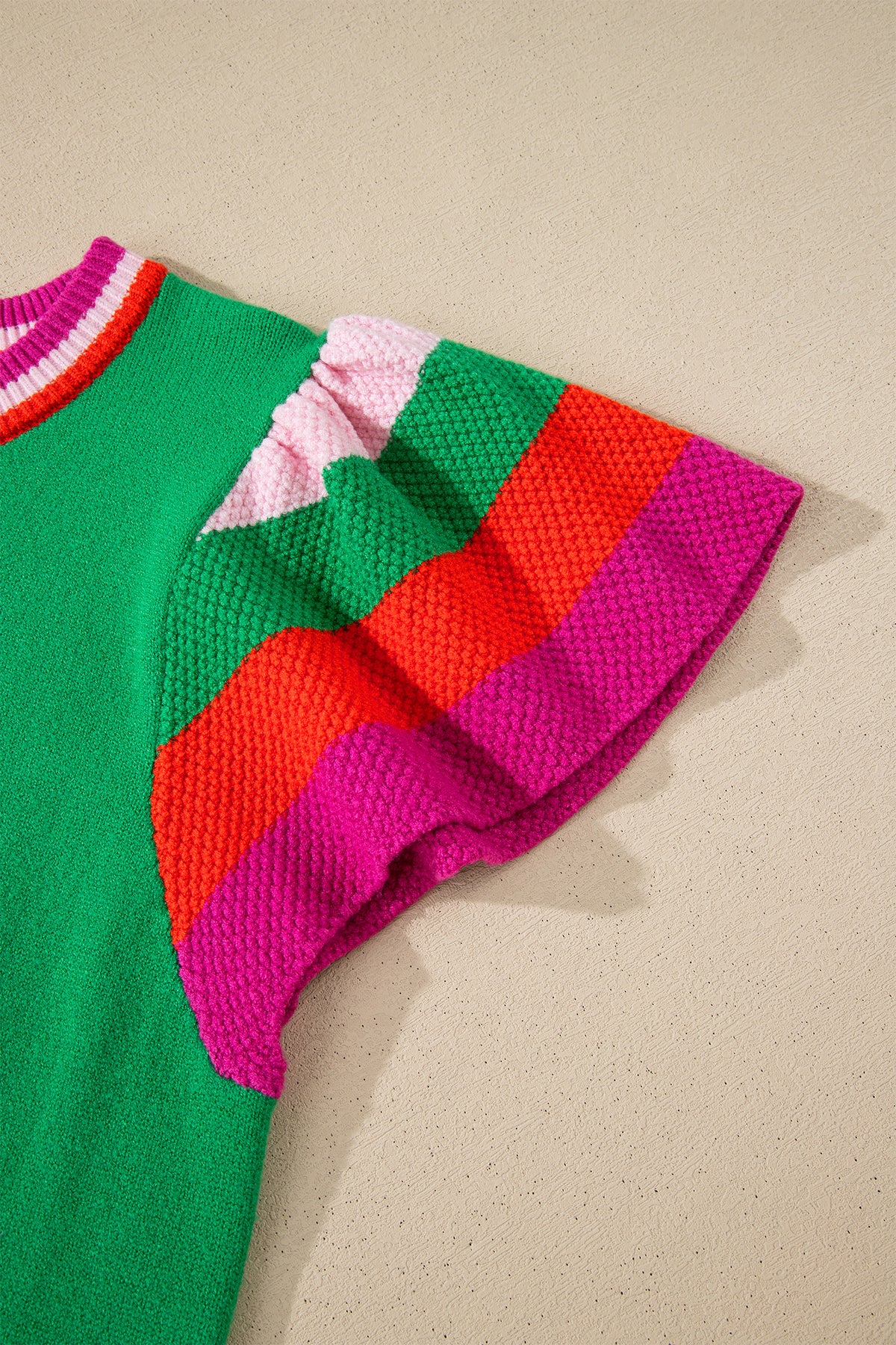 KaleaBoutique Stylish Shiny Lucky Striped Flutter Sleeve Round Neck Sweater - KaleaBoutique.com