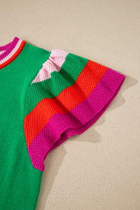 KaleaBoutique Stylish Shiny Lucky Striped Flutter Sleeve Round Neck Sweater - KaleaBoutique.com