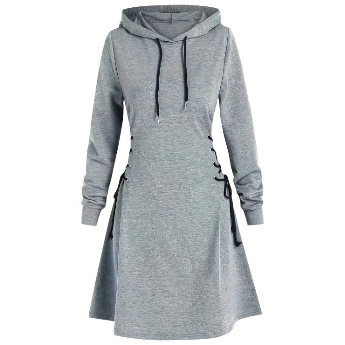 Women's Lace-Up Waist Hooded Long-Sleeve Mini Dress - KaleaBoutique.com