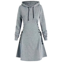 Women's Lace-Up Waist Hooded Long-Sleeve Mini Dress - KaleaBoutique.com