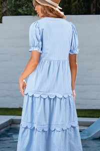 Bubble Short Sleeve Tiered Scallop Long Dress - KaleaBoutique.com