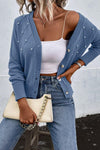 KaleaBoutique Textured Knit Pearl Beaded Button Up Cardigan - KaleaBoutique.com