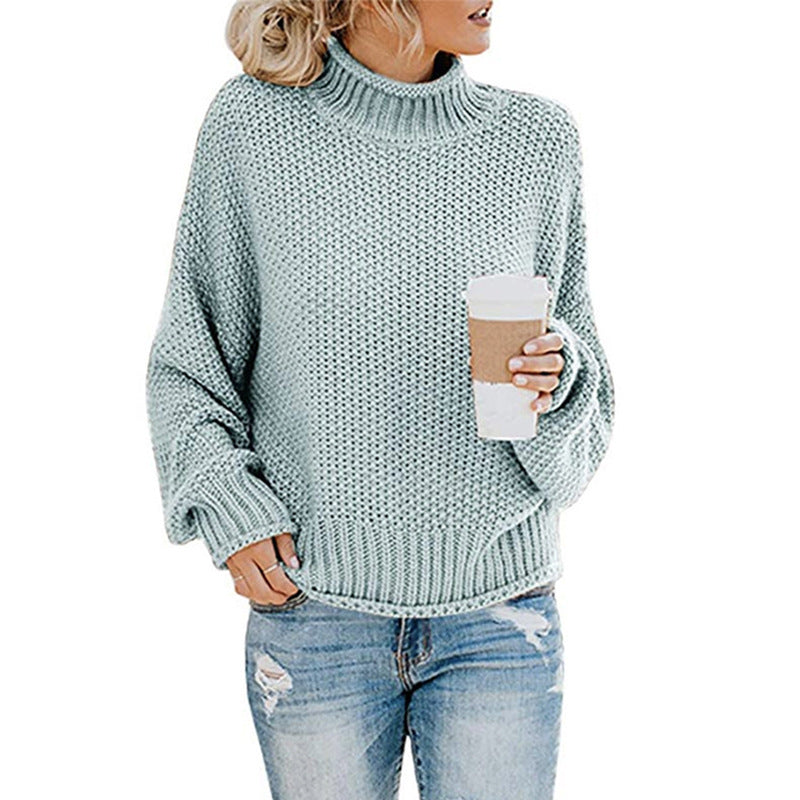 Solid Turtleneck Pullover Sweater Winter Fashion Casual Knitted Long-Sleeved Top Women's Clothing - KaleaBoutique.com