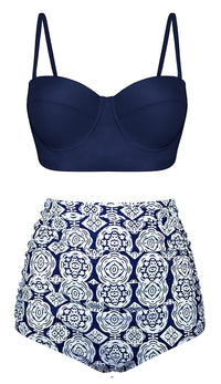 Women's High-Waist Ruched Tankini Set with Underwire Top - KaleaBoutique.com