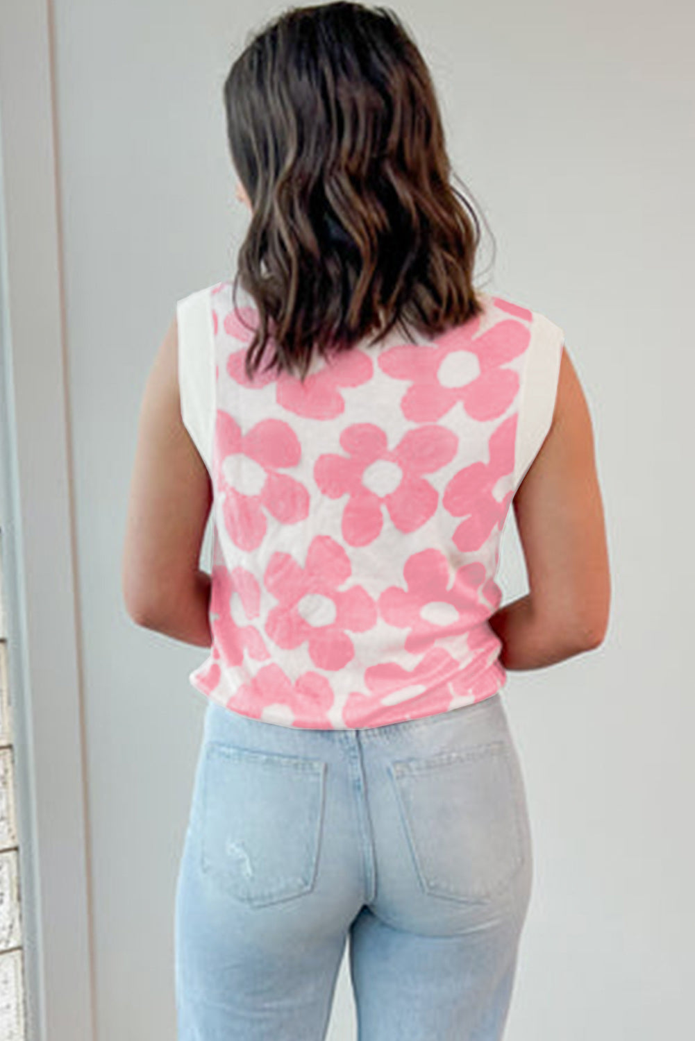 Cute Flower Knitted V Neck Tank Top - KaleaBoutique.com