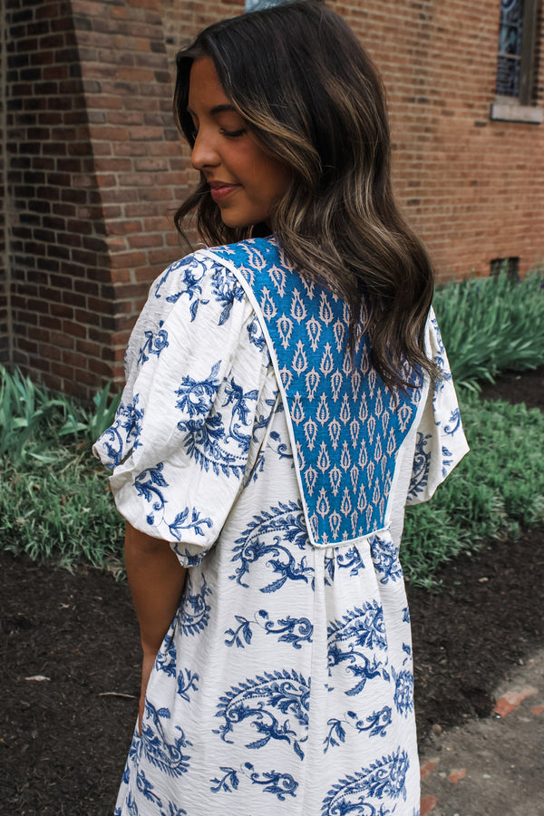 KaleaBoutique Comfortable Boho Abstract Print Contrast Trim V Neck Tassel Tie Dress - KaleaBoutique.com