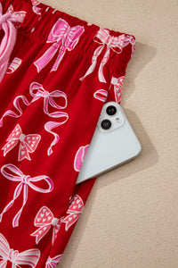 KaleaBoutique Comfortable Sweet Bow Print Shirt Style Top Long 2pcs Pajama Set - KaleaBoutique.com
