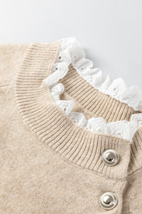 KaleaBoutique Stylish Button Lace Detail Raglan Sleeve Shift Mini Sweater Dress - KaleaBoutique.com