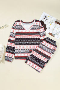 KaleaBoutique Comfortable Retro Christmas Pattern Loose Pullover 2pcs Lounge Pant Set